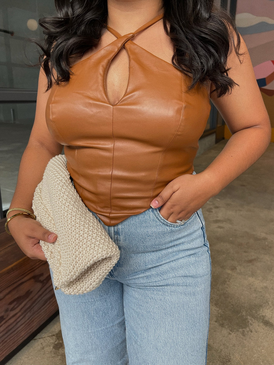 TWIST MY WORDS LEATHER TOP