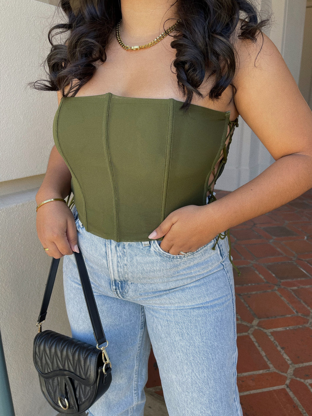 NIGHT OUT CORSET TOP (OLIVE)
